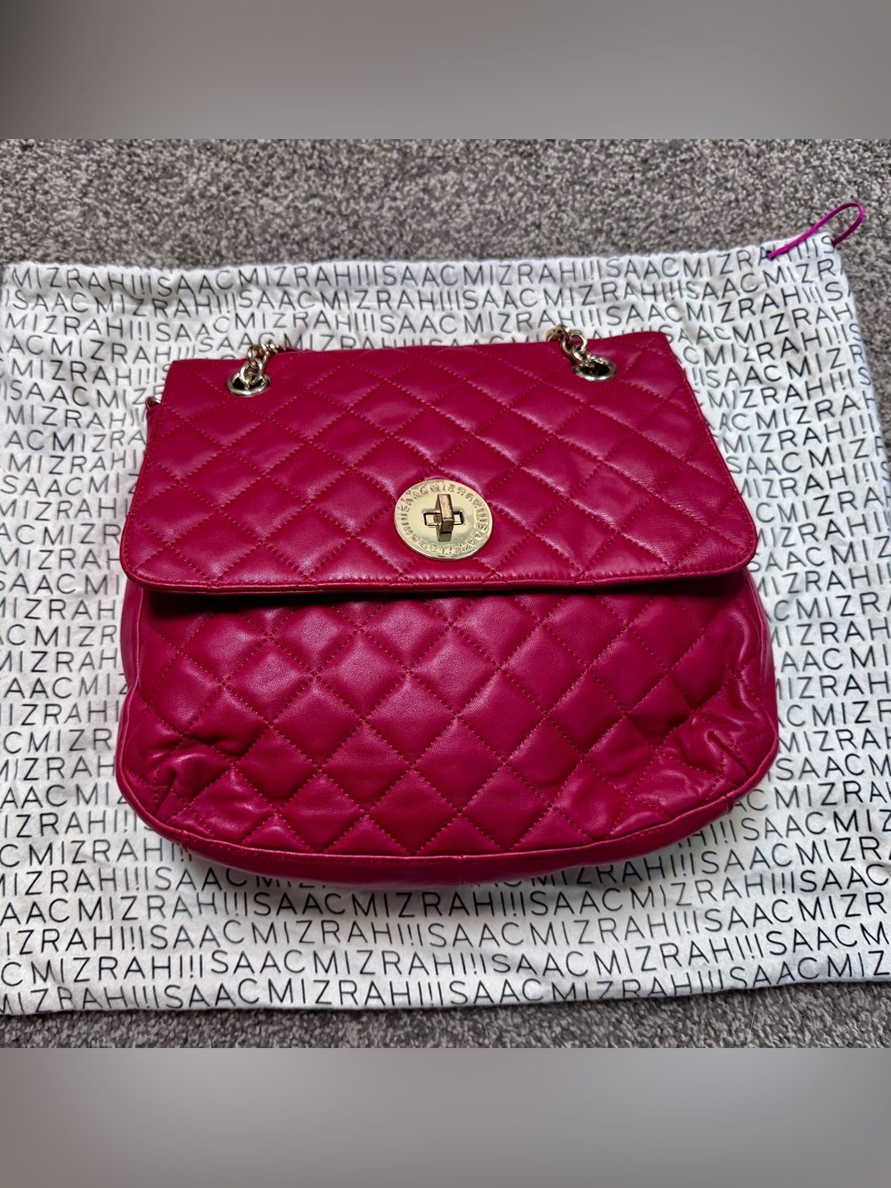 Like New! Issac Mizrahi Quilted Shoulder Bag in Red w Gold Hardware w Dust Bag